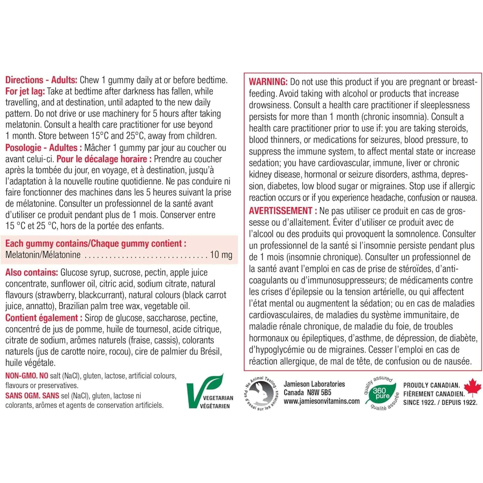 Natural Strawberry, 45 Vegetarian Gummies | Jamieson Gummies Melatonin 10 mg