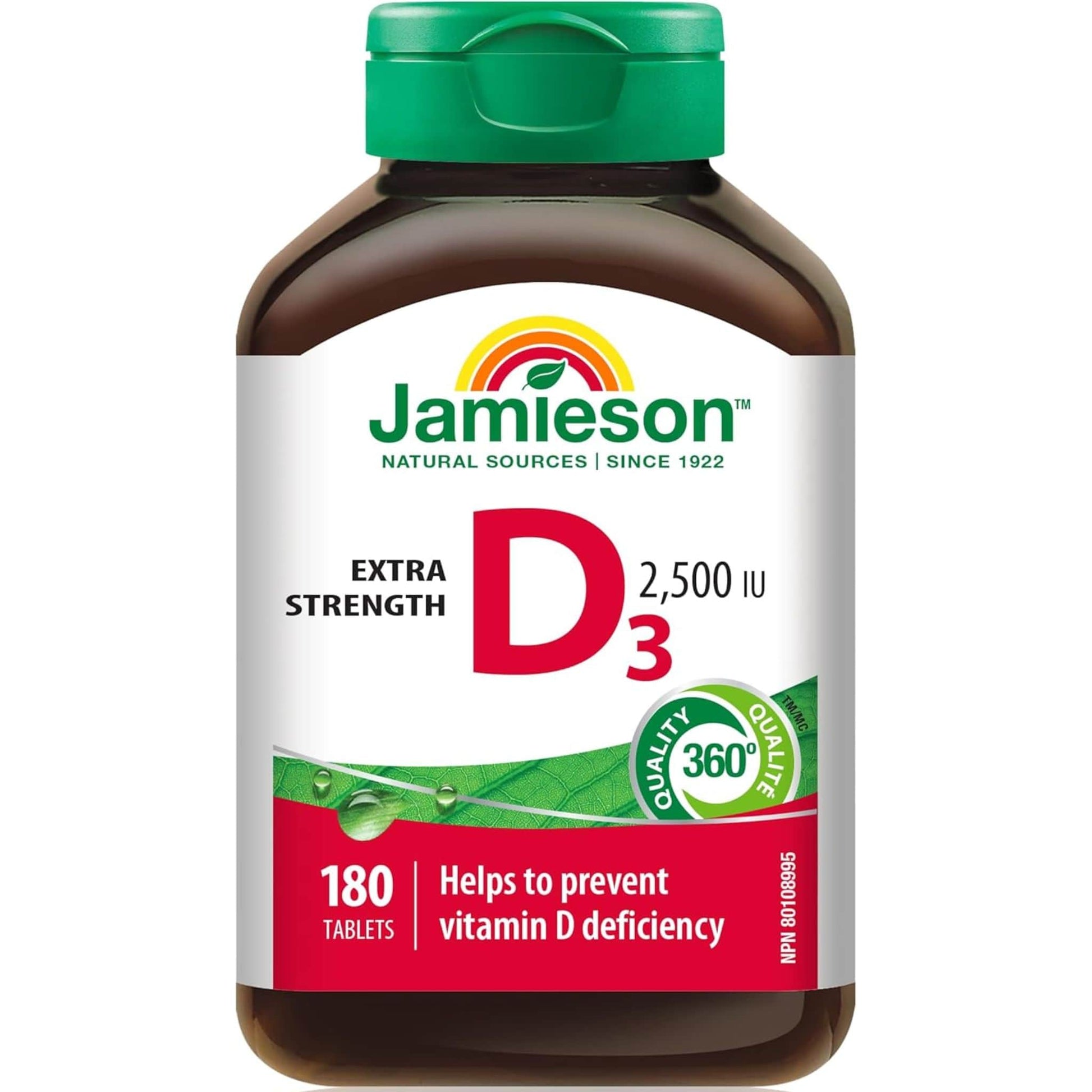 180 Tablets | Jamieson Vitamin D3 2,500 IU Extra Strength