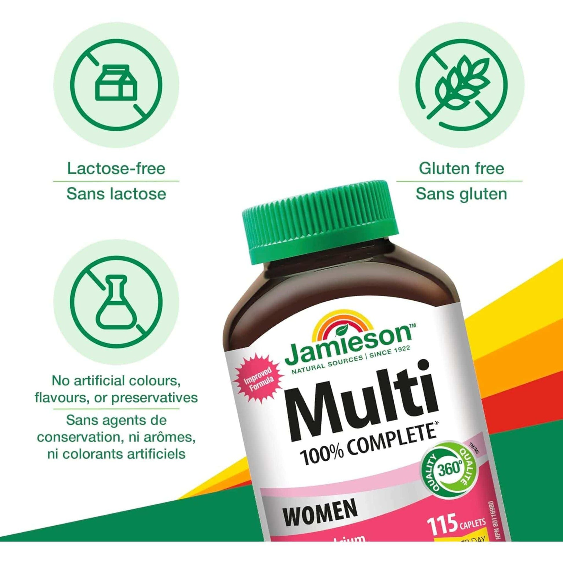115 Caplets (New Formula) | Jamieson Multi 100% Complete Multivitamin for Women