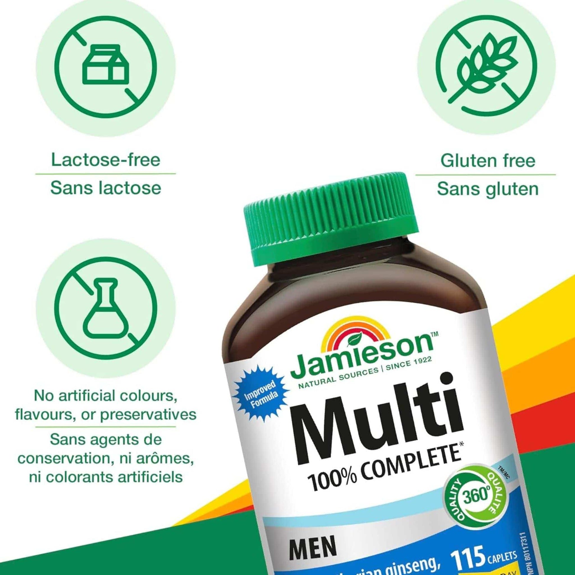 115 Caplets (New Formula) | Jamieson Multi 100% Complete Multivitamin for Men 