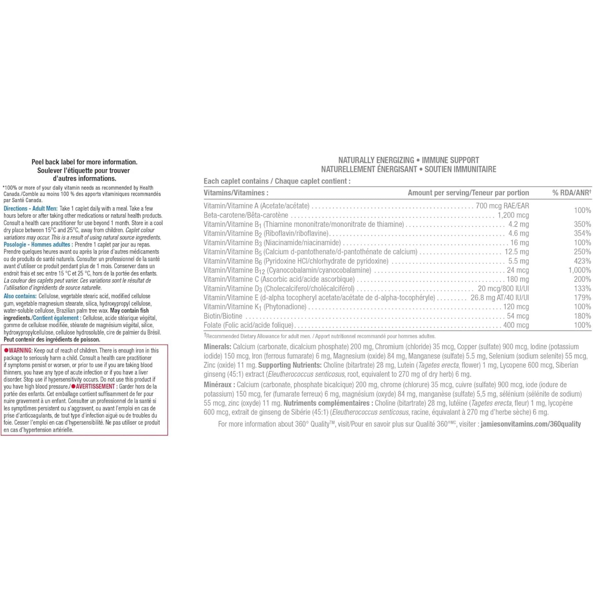 115 Caplets (New Formula) | Jamieson Multi 100% Complete Multivitamin for Men 