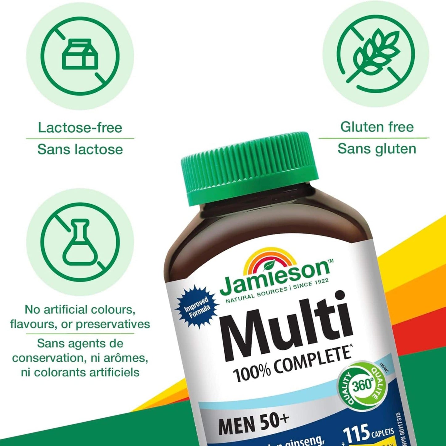 115 Caplets (New Formula) | Jamieson Multi 100% Complete Multivitamin for Men 50+