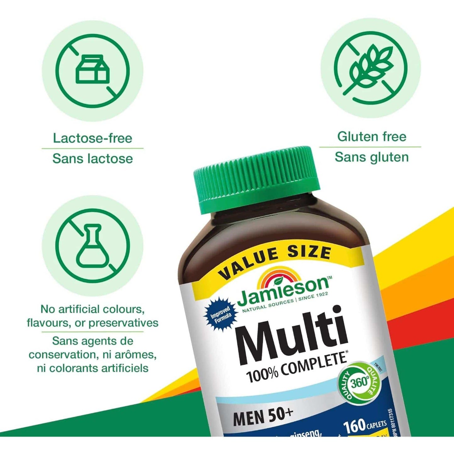 160 Caplets (New Formula) | Jamieson Multi 100% Complete Multivitamin for Men 50+