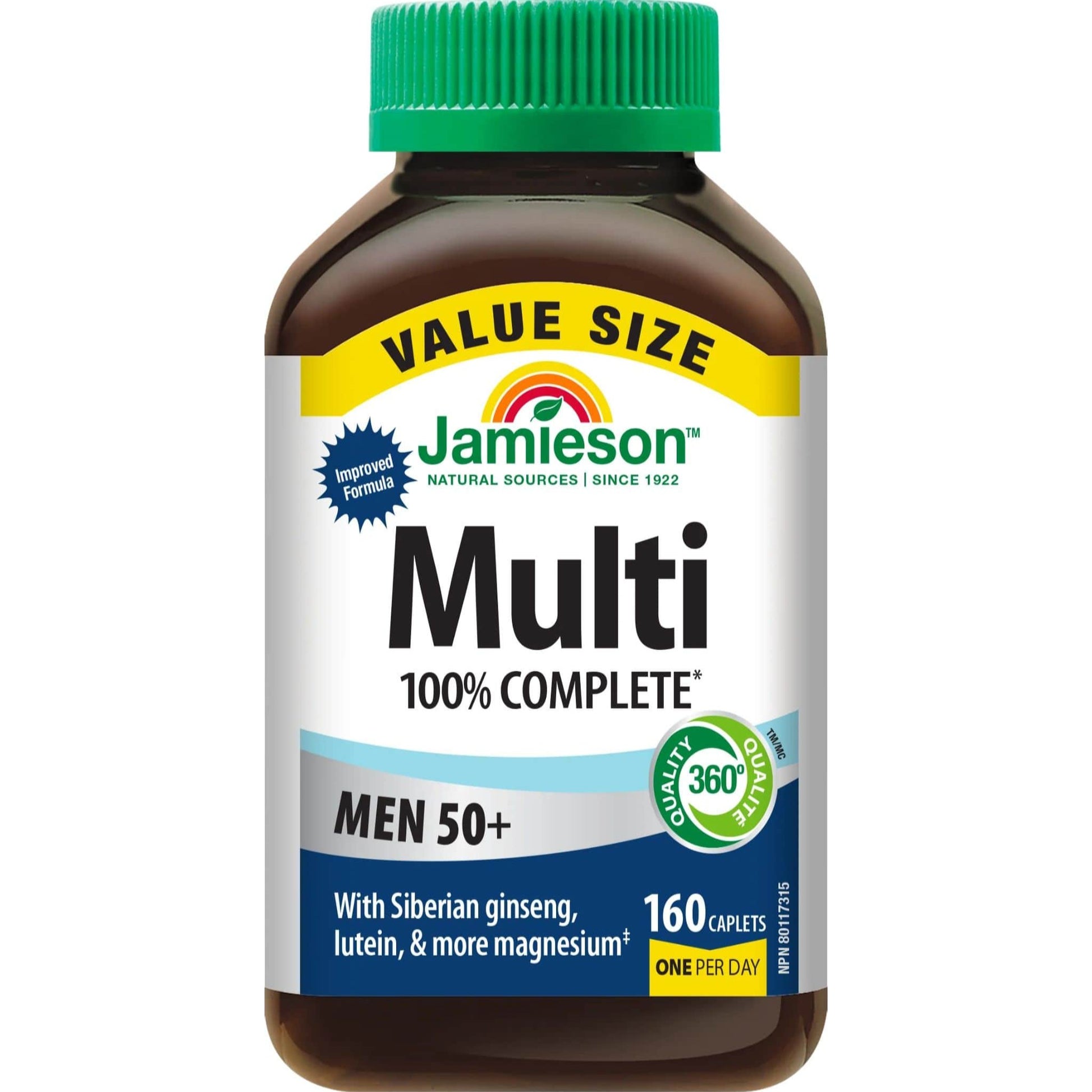 160 Caplets (New Formula) | Jamieson Multi 100% Complete Multivitamin for Men 50+