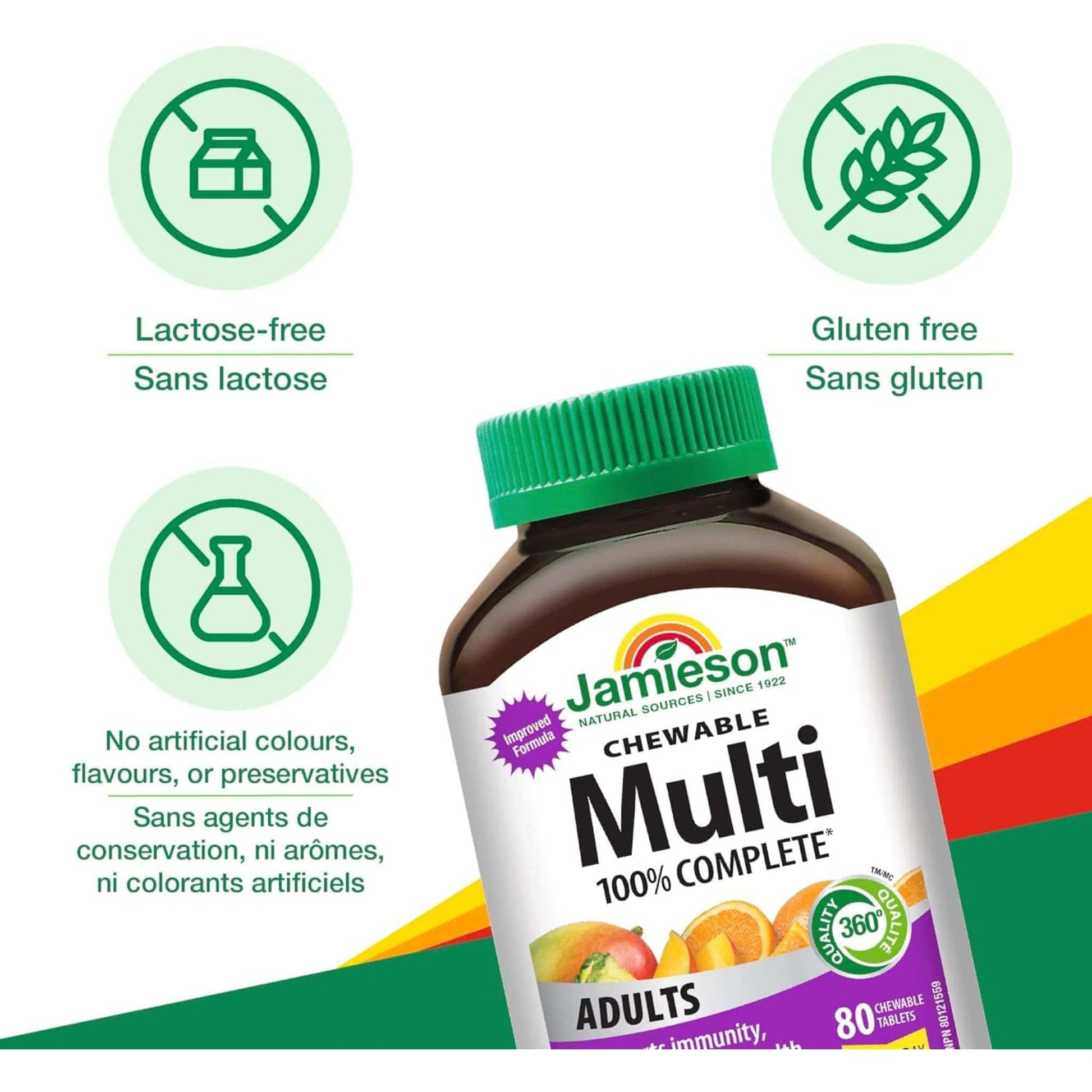 Citrus Twist Flavour, 80 Chewable Tablets | Jamieson Chewable Multi 100% Complete Adults