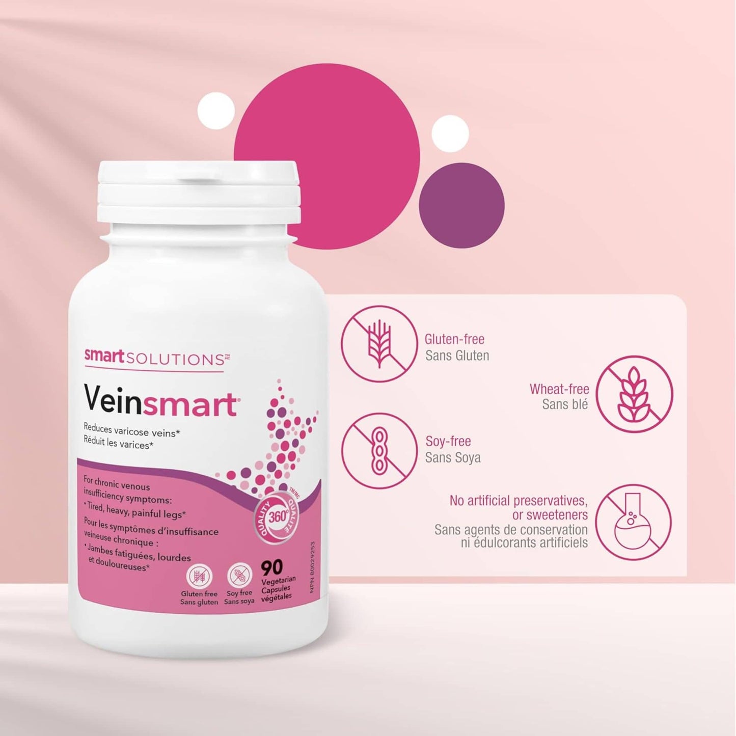 90 Vegetarian Capsules | Smart Solutions Veinsmart, Reduce varicose veins (Formerly Lorna Vanderhaeghe)