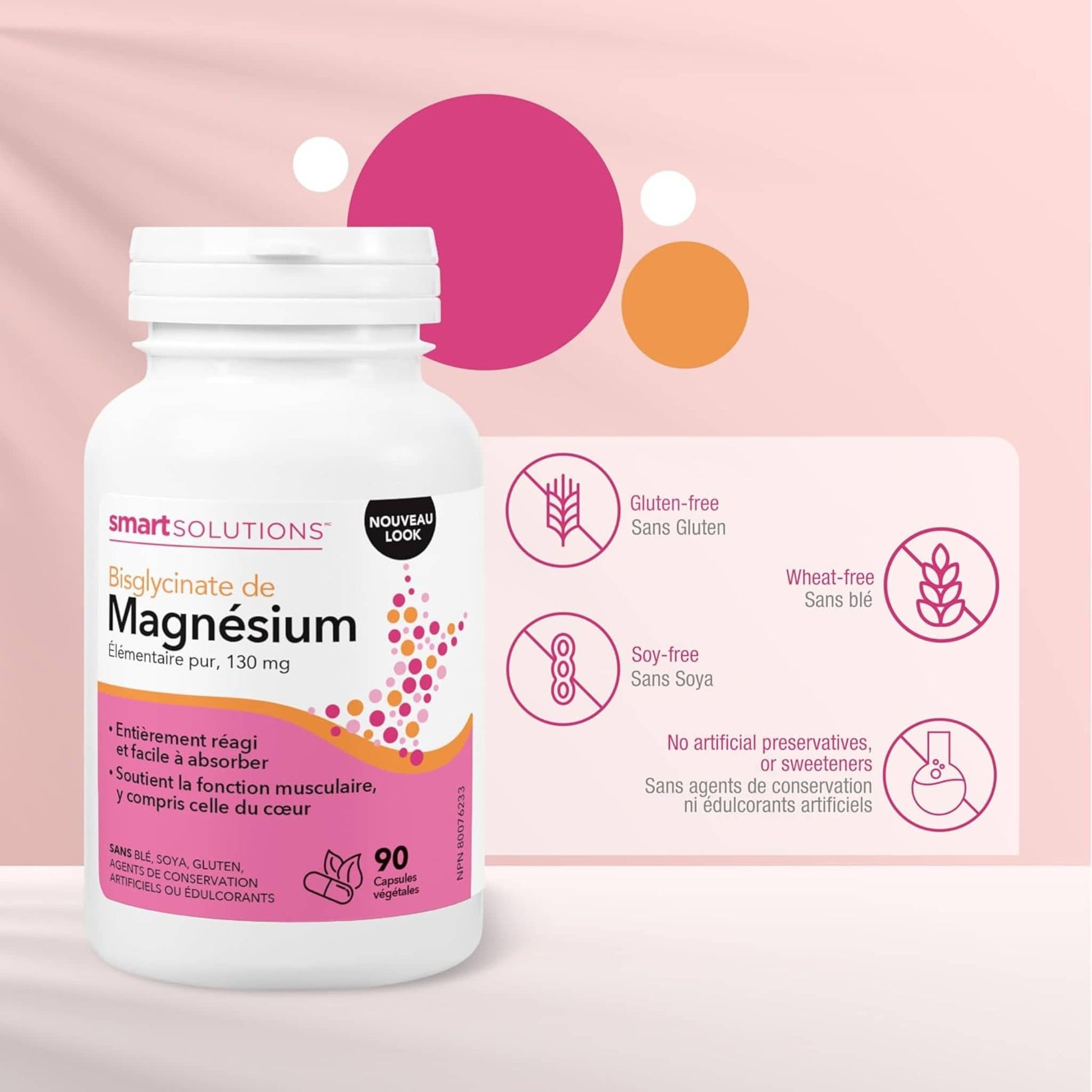 90 Vegetarian Capsules | Smart Solutions Magnesium Bisglycinate 130mg