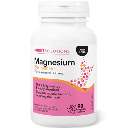 90 Vegetarian Capsules | Smart Solutions Magnesium Bisglycinate 130mg