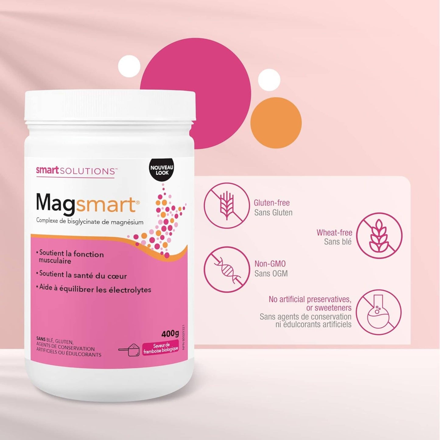Organic Raspberry Flavour, 400g | Smart Solutions Magsmart Powder, Magnesium Bisglycinate Powder (Formerly Lorna Vanderhaeghe Magsmart)
