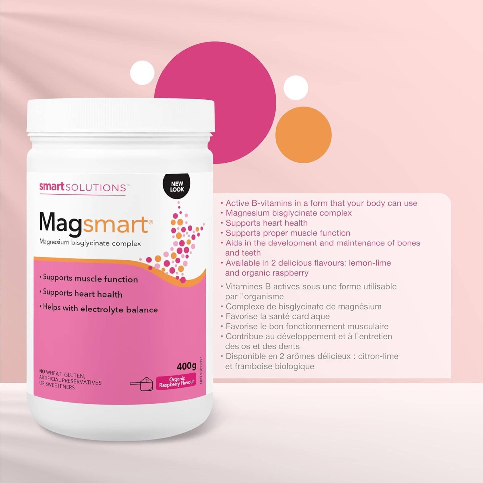 Organic Raspberry Flavour, 400g | Smart Solutions Magsmart Powder, Magnesium Bisglycinate Powder (Formerly Lorna Vanderhaeghe Magsmart)