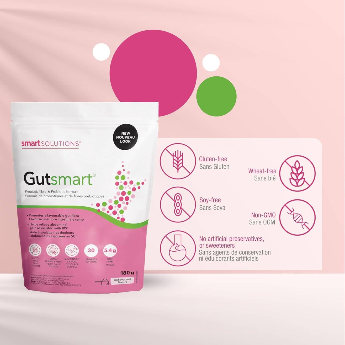 Unflavoured, 180g | Smart Solutions Gutsmart Prebiotic and Probiotic Powder