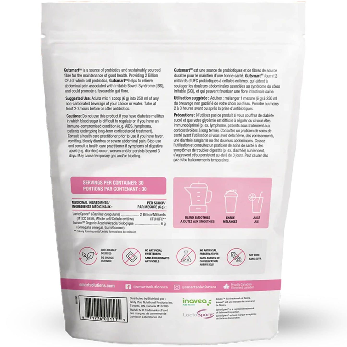 Unflavoured, 180g | Smart Solutions Gutsmart Prebiotic and Probiotic Powder