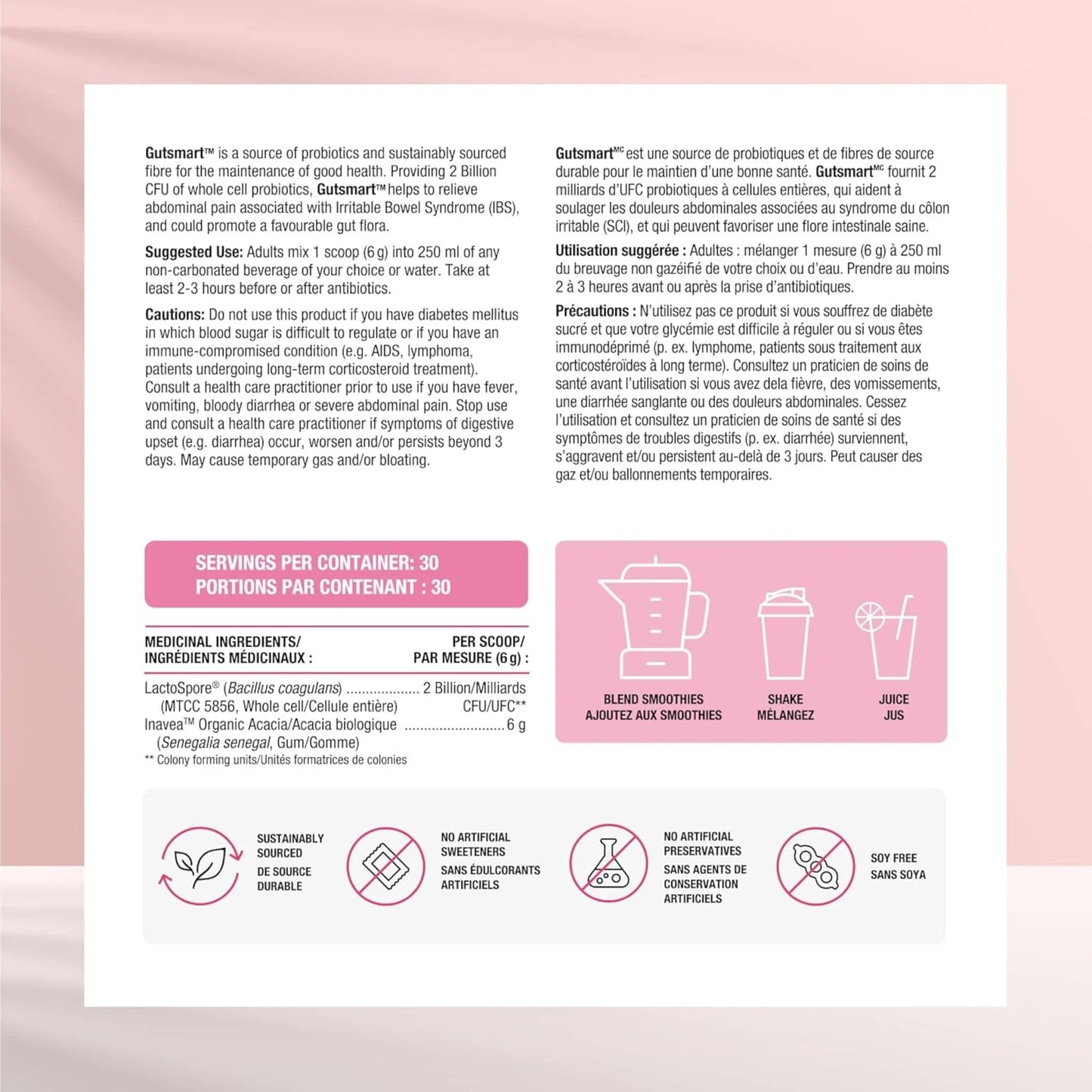 Unflavoured, 180g | Smart Solutions Gutsmart Prebiotic and Probiotic Powder