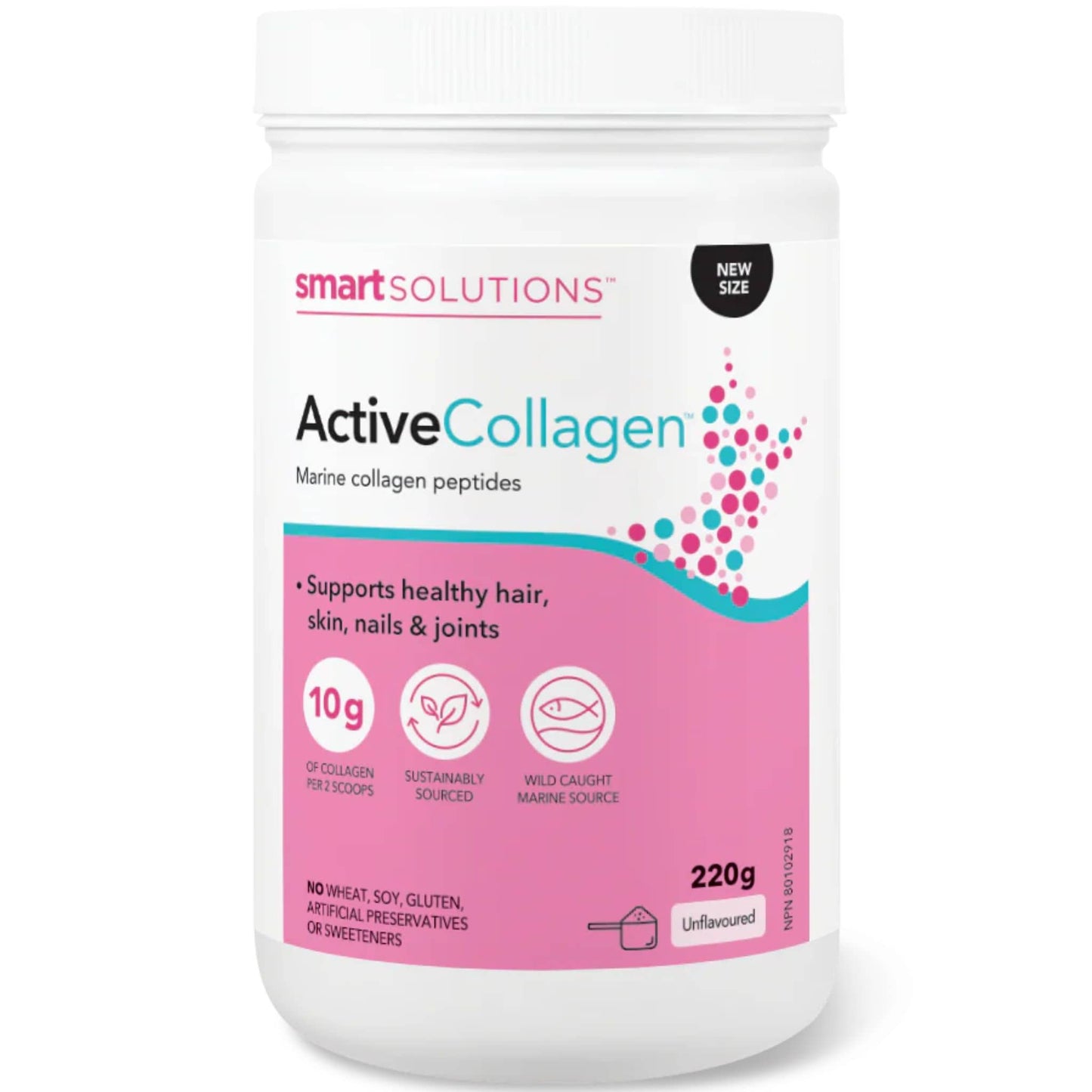 Unflavoured, 220g | Smart Solutions Active Collagen Powder, Marine Collagen Peptides