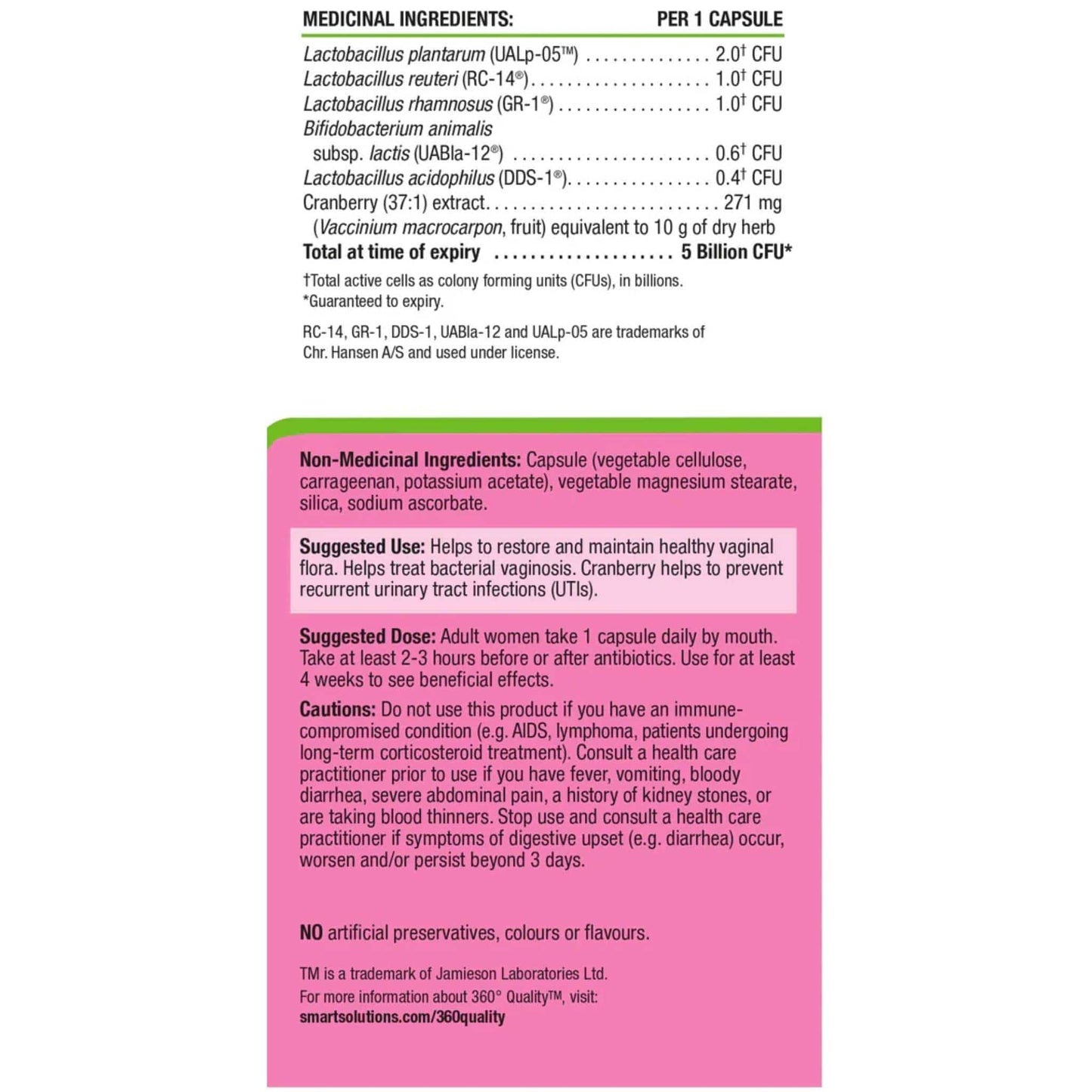 30 VegetarianCapsules | Smart Solutions Vaginal Health Probiotic With Cranberry