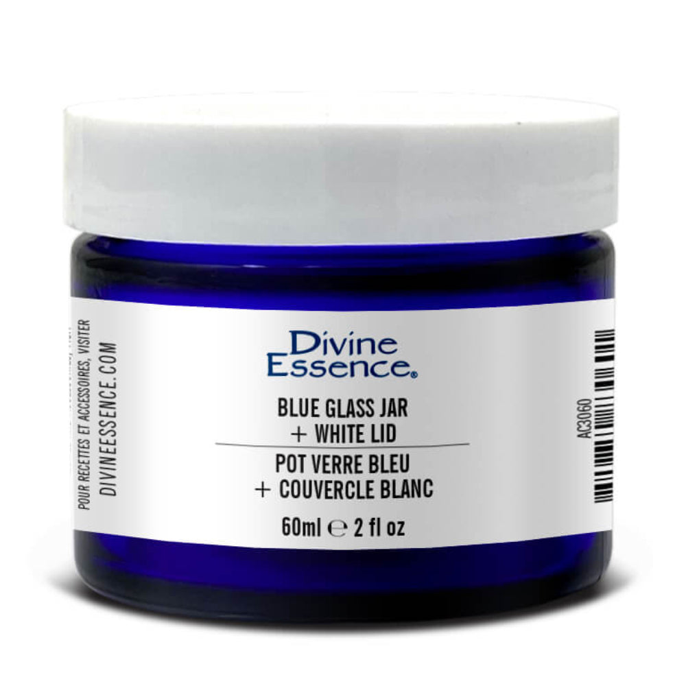 Divine Essence Blue Glass Jar with White Lid 60ml