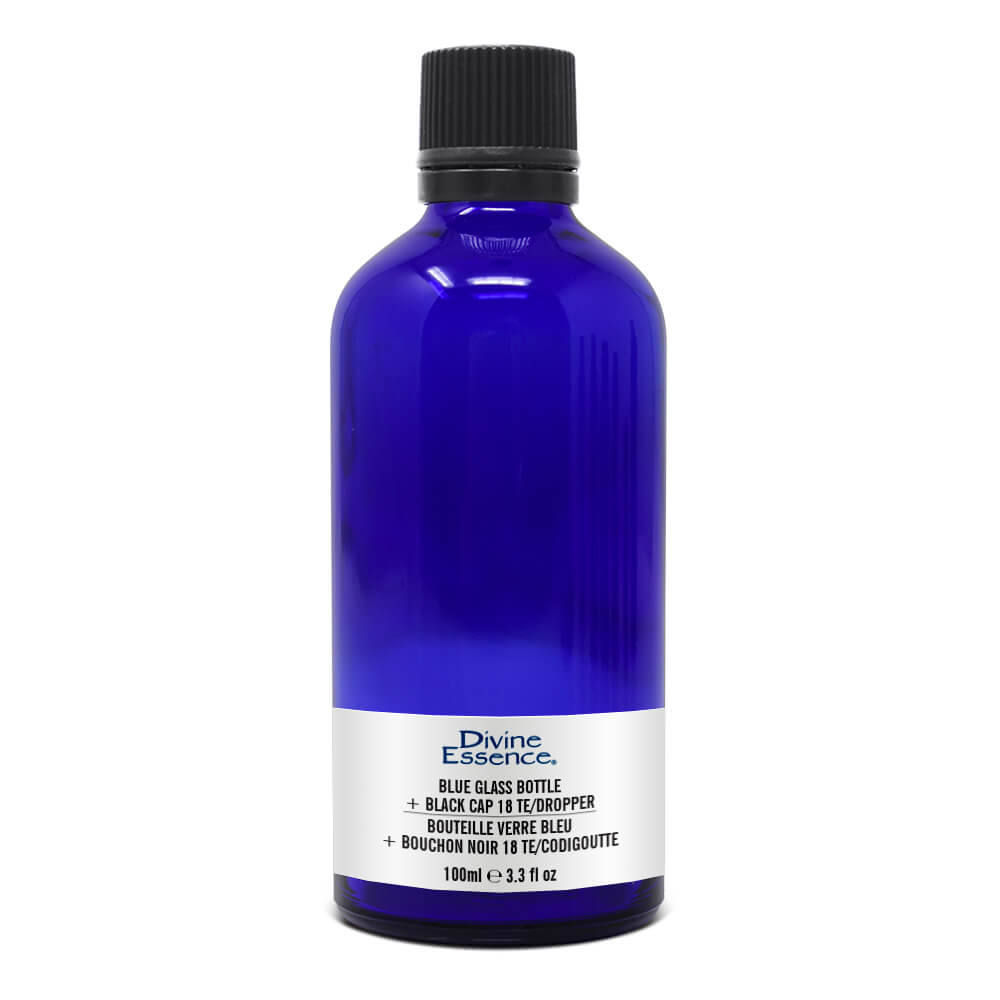 Divine Essence Blue Glass Bottle with Black Cap 100ml