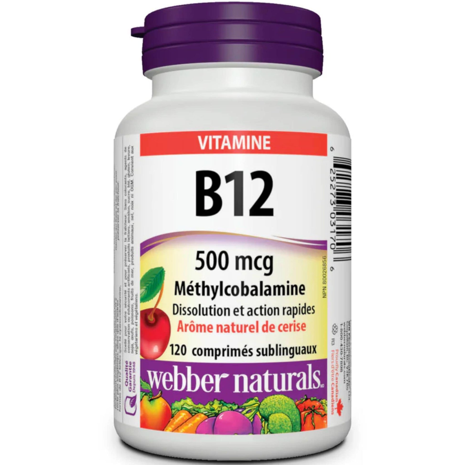 Natural Cherry 120 Sublingual Tablets | Webber Naturals Vitamin B12 500mcg Methylcobalamin