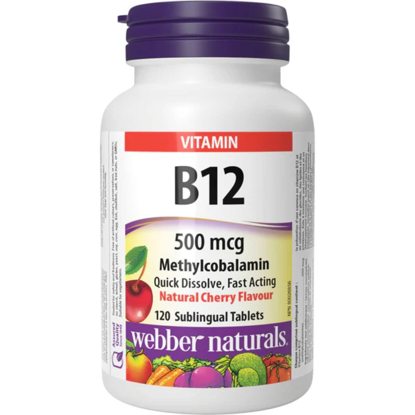 Natural Cherry 120 Sublingual Tablets | Webber Naturals Vitamin B12 500mcg Methylcobalamin