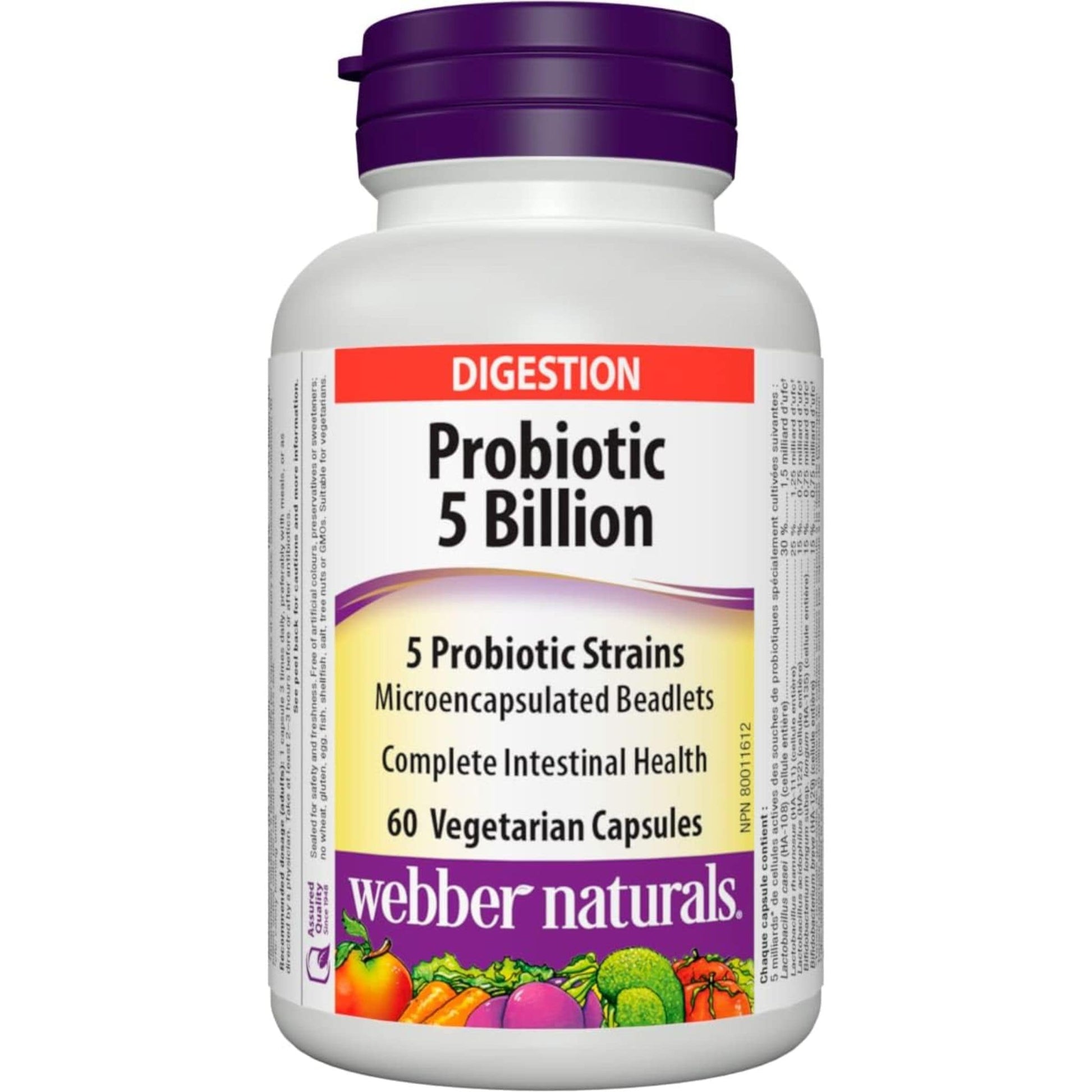 60 Vegetarian Capsules | Webber Naturals Probiotic 5 Billion, 5 Probiotic Strains