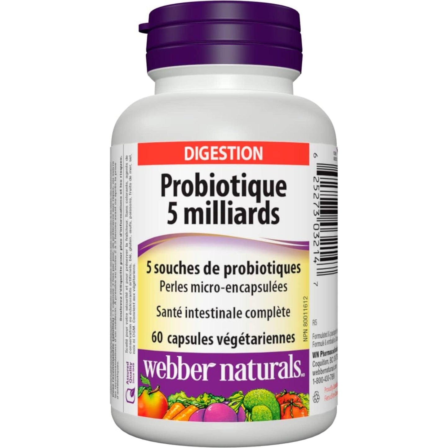 60 Vegetarian Capsules | Webber Naturals Probiotic 5 Billion, 5 Probiotic Strains