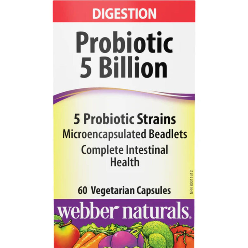 Webber Naturals Probiotic Multi Strain, 5 Billion Active Cells, 5 Probiotic Strains, 60 Vegetarian Capsules