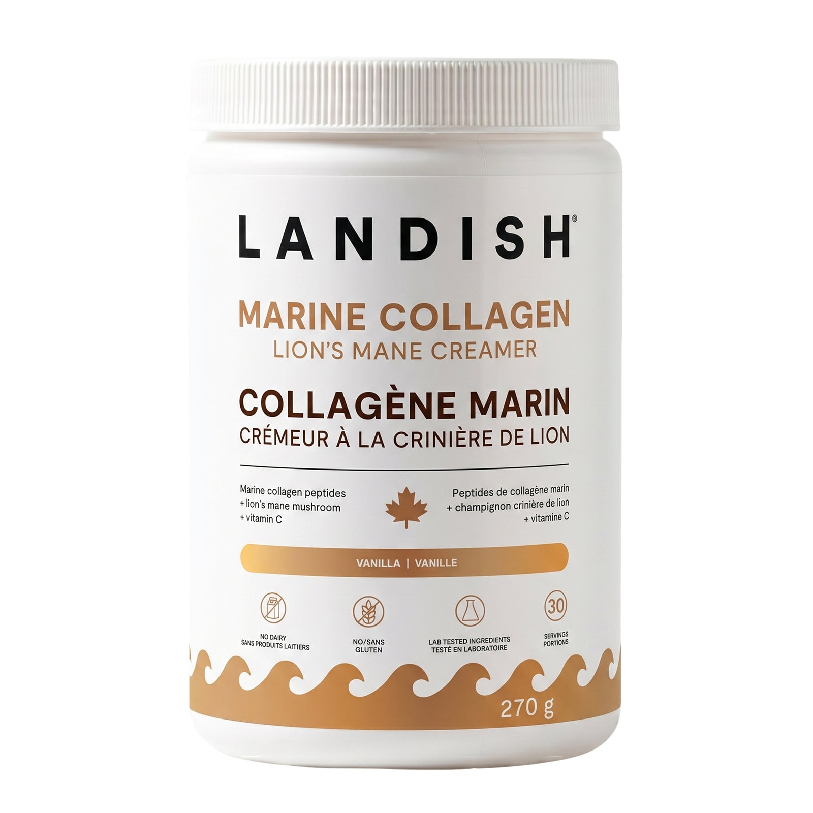 Landish Marine Collagen Lion's Mane Creamer, Dairy-Free Coffee Creamer with Reishi, 270g - 270g