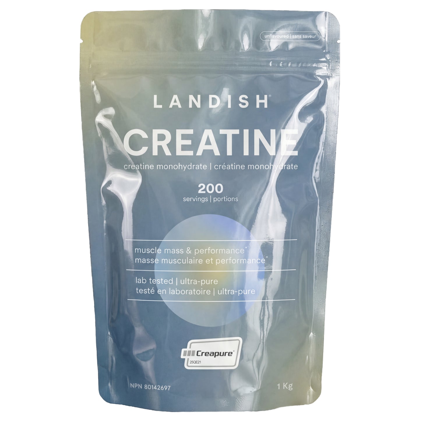 Landish Creatine Monohydrate, 5g Creapure per Scoop, Unflavoured, Vegan - 1kg