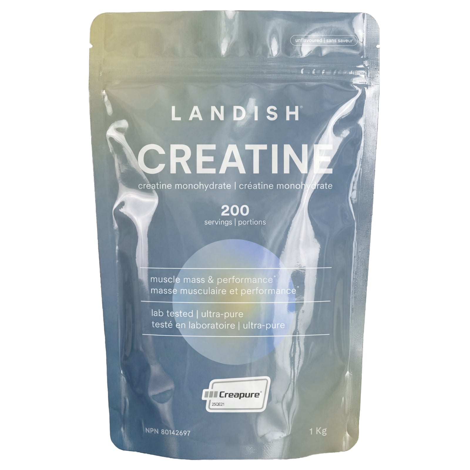 Landish Creatine Monohydrate, 5g Creapure per Scoop, Unflavoured, Vegan - 1kg