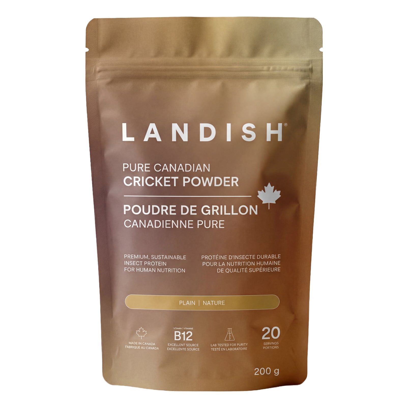 Landish Pure Canadian Cricket Protein Powder, Complete Protein with B12 & Prebiotics, 200g - 200g