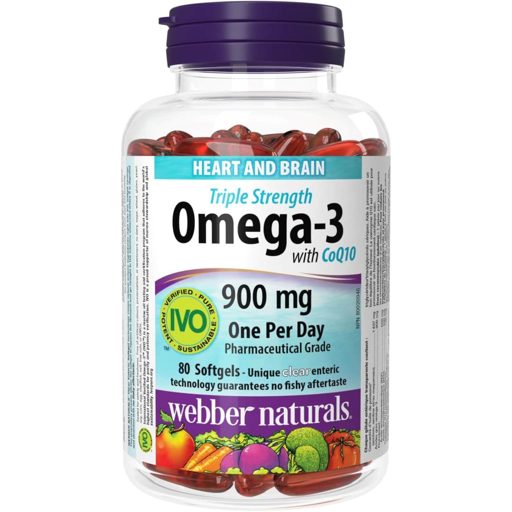 80 Clear Enteric Softgels | Webber Naturals Omega-3 with CoQ10 Triple Strength 900 mg