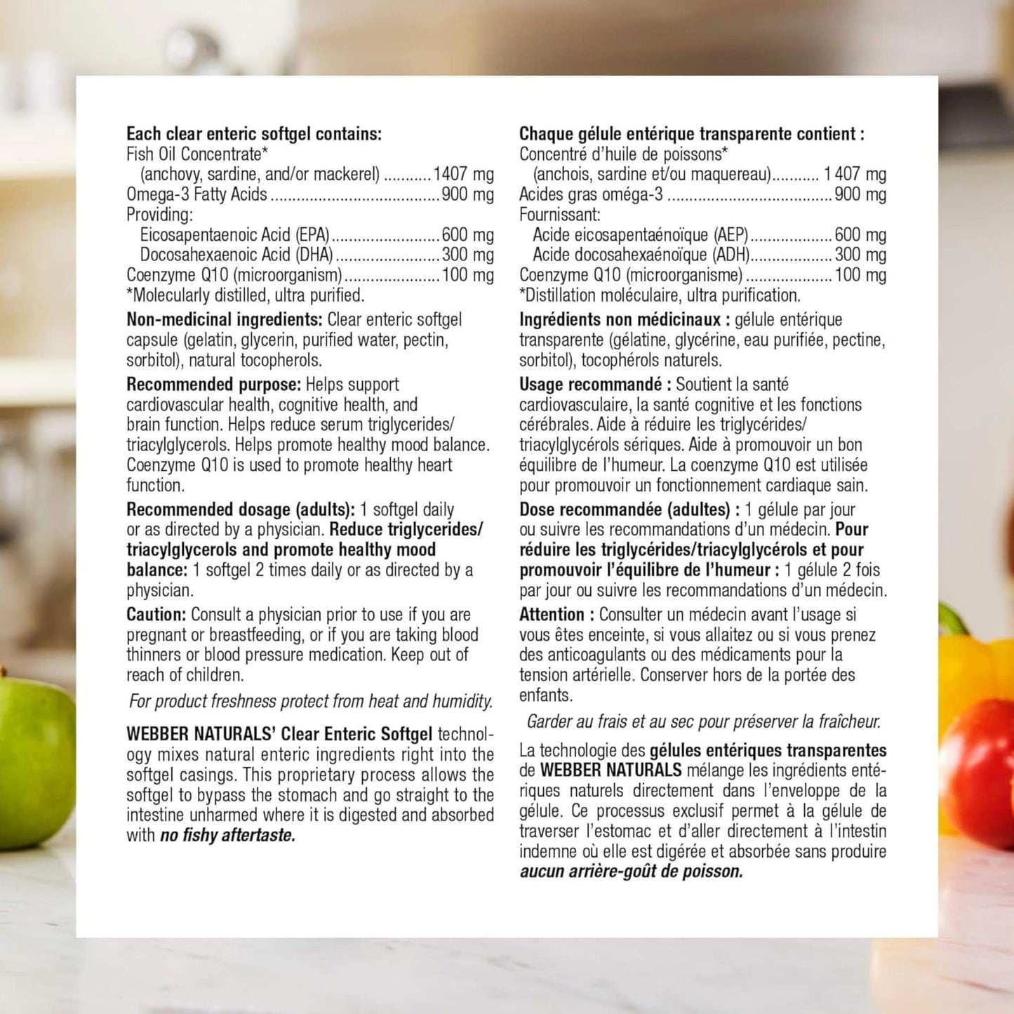 80 Clear Enteric Softgels | Webber Naturals Omega-3 with CoQ10 Triple Strength 900 mg