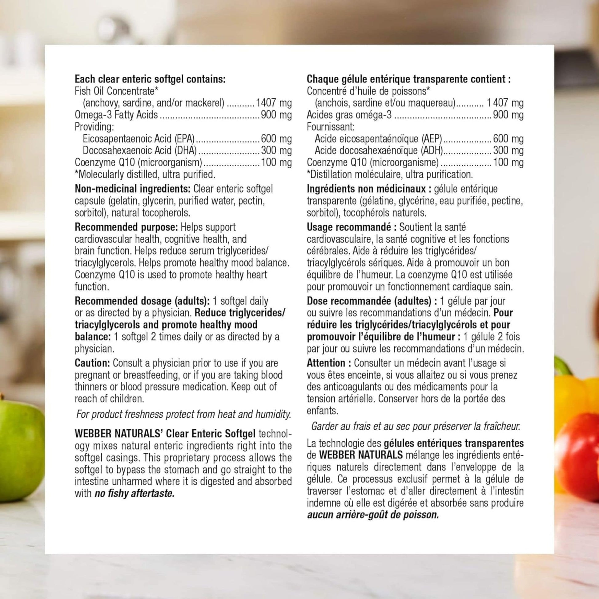 80 Clear Enteric Softgels | Webber Naturals Omega-3 with CoQ10 Triple Strength 900 mg
