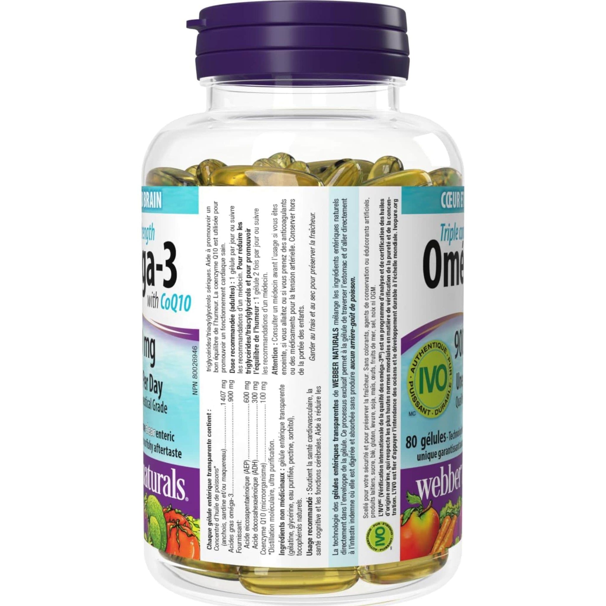 80 Clear Enteric Softgels | Webber Naturals Omega-3 with CoQ10 Triple Strength 900 mg
