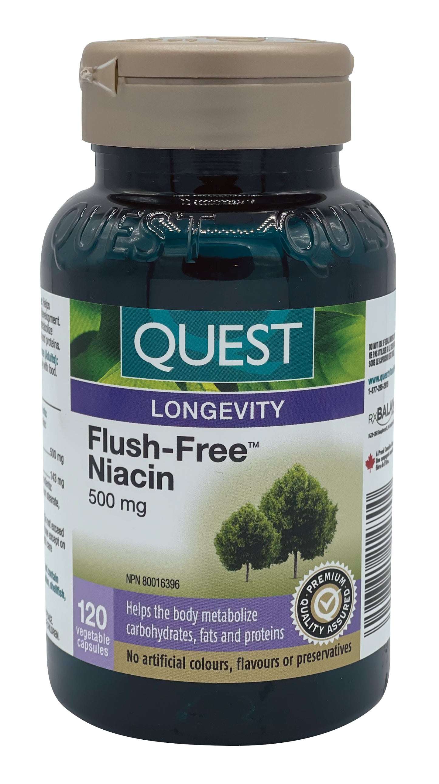 120 Capsules | Quest Flush-Free Niacin 500mg 120 Capsules