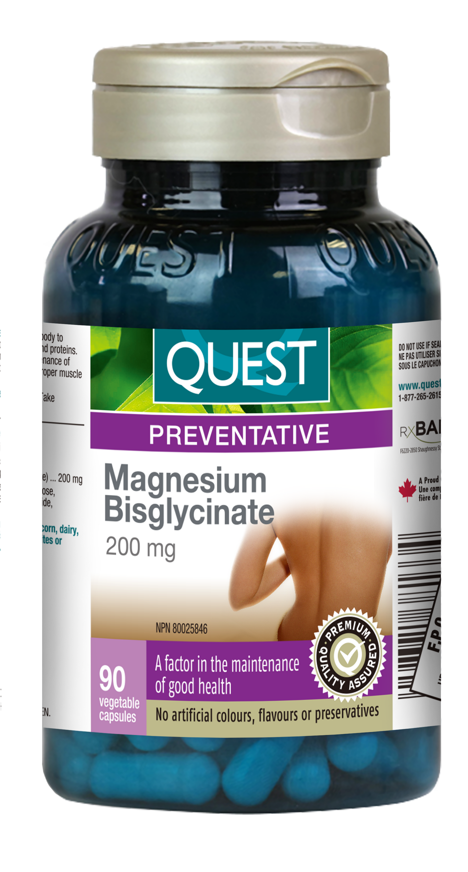 90 Vegetable Capsules | Quest Magnesium Bisglycinate 200mg 90 Vegetable Capsules