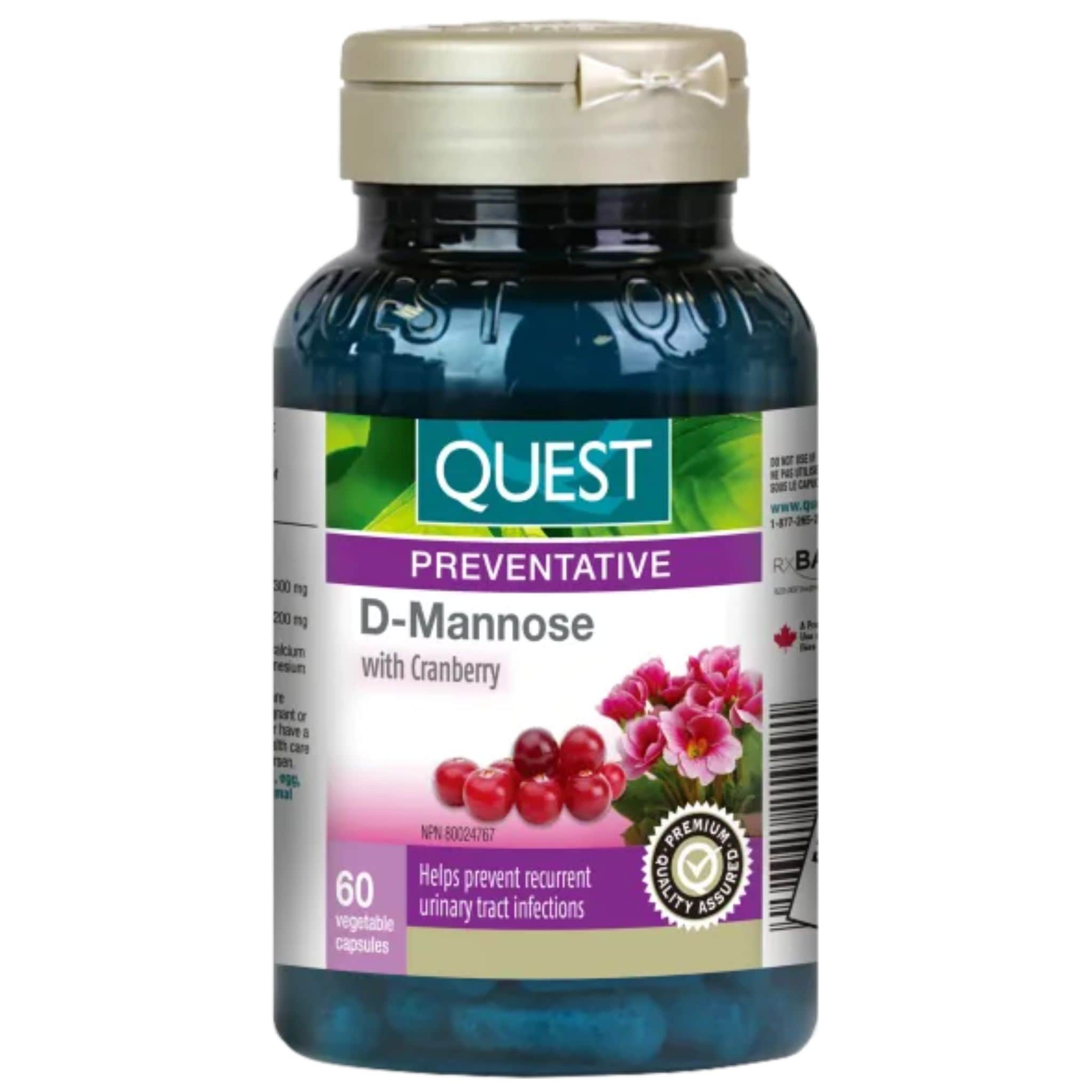 Quest D Quest D-Mannose 300mg with Cranberry 200mg, 60 Vegetable Capsules