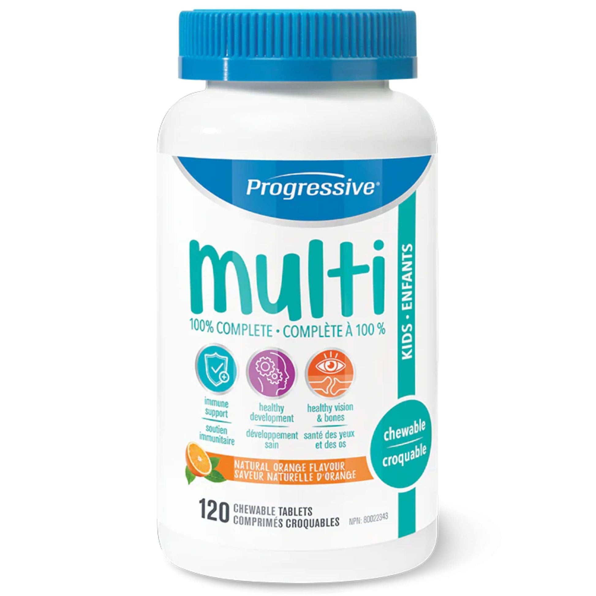120 Chewable Tablets | Progressive Multi 100% Complete Multivitamin for Kids // natural orange flavour