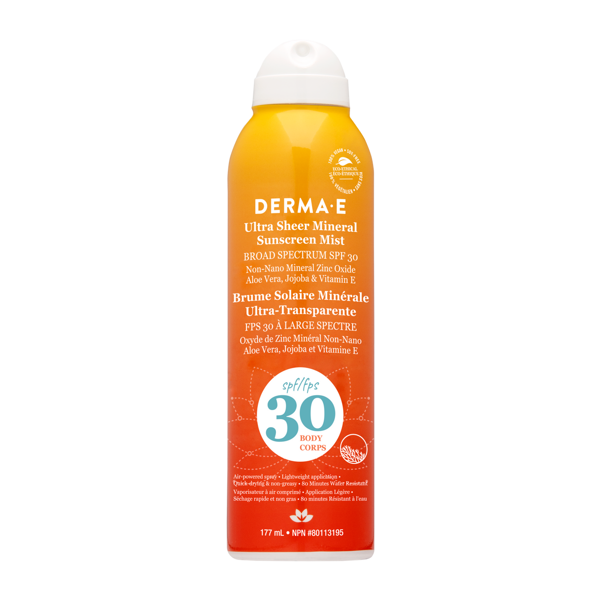 Derma E SPF 30 Ultra Sheer Mineral Sunscreen Mist, Non-Nano Zinc, 177ml