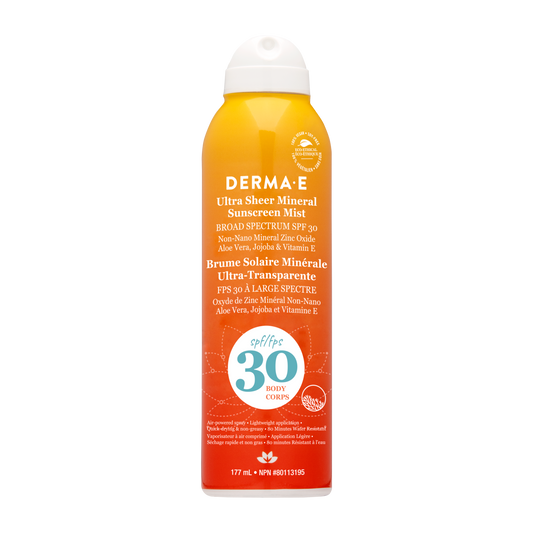 Derma E SPF 30 Ultra Sheer Mineral Sunscreen Mist, Non-Nano Zinc, 177ml