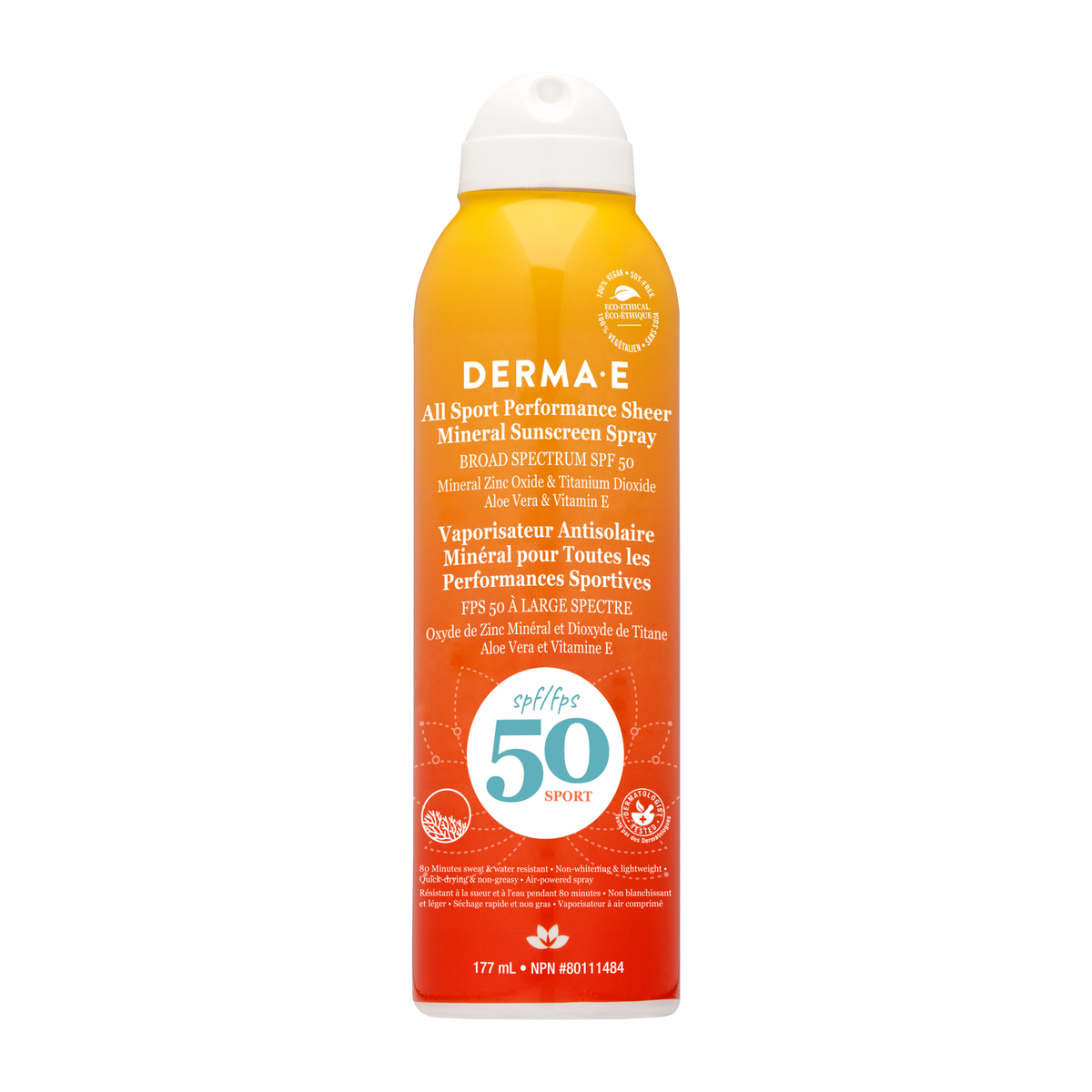 Derma E SPF 50 All Sport Mineral Spray Sunscreen, 177ml