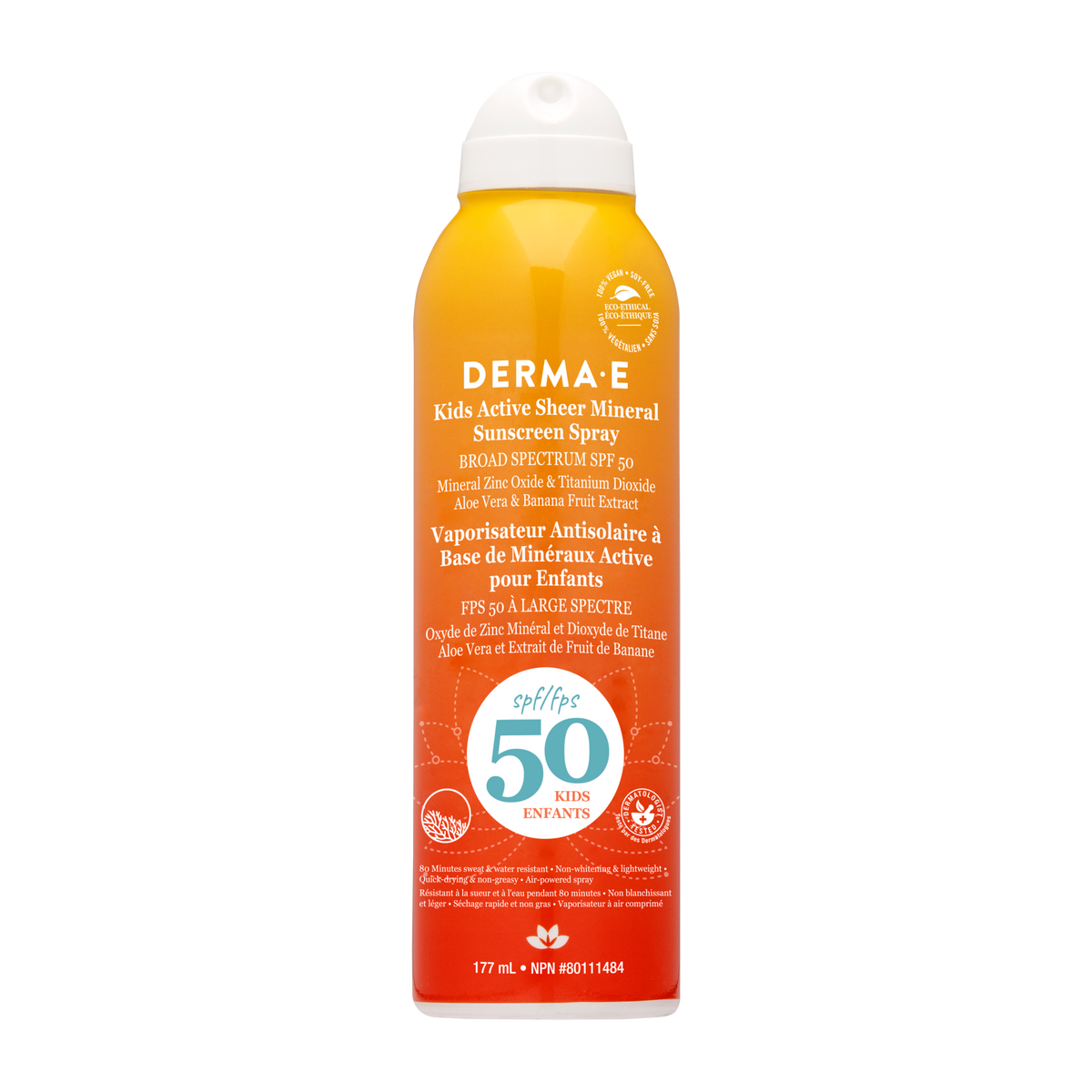 Derma E SPF 50 Kids Mineral Sunscreen Spray, Water Resistant, 177ml