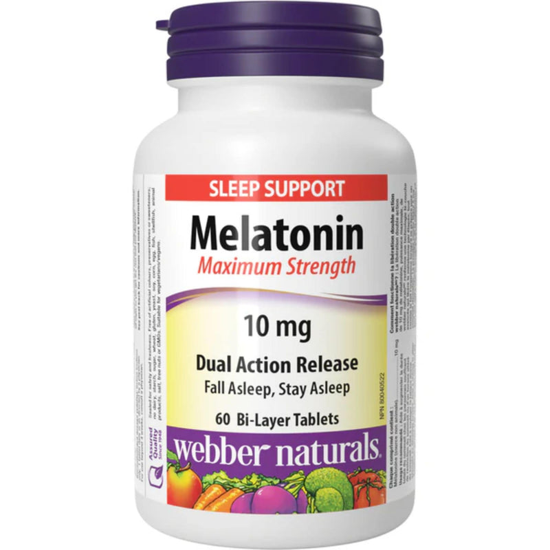 Webber Naturals Melatonin 10mg Maximum Strength, Dual Action Time Release, 60-120 Tablets