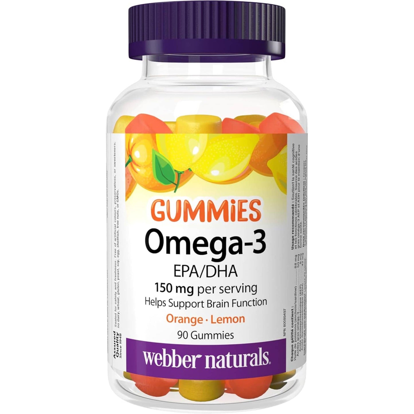 Orange, Lemon 90 Gummies | Webber Naturals Gummies Omega-3 EPA/DHA // orange, lemon flavour
