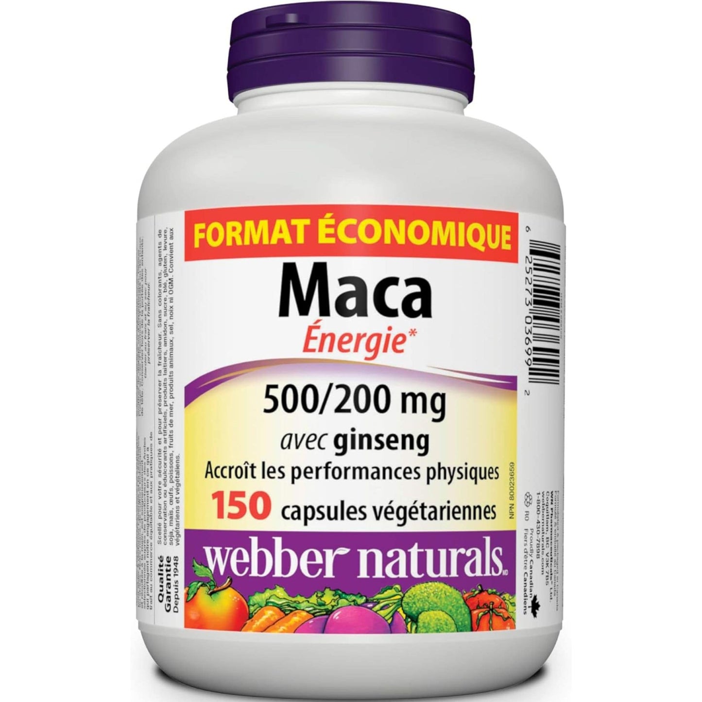 150 Vegetarian Capsules | Webber Naturals Maca Energy 500/200mg with Ginseng