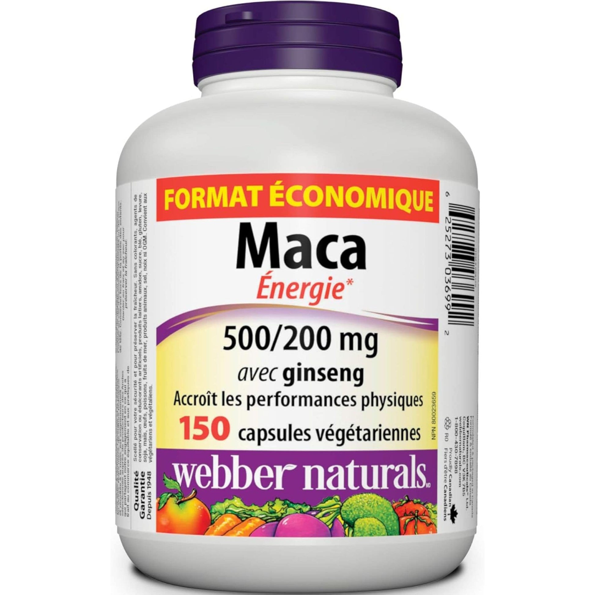 150 Vegetarian Capsules | Webber Naturals Maca Energy 500/200mg with Ginseng