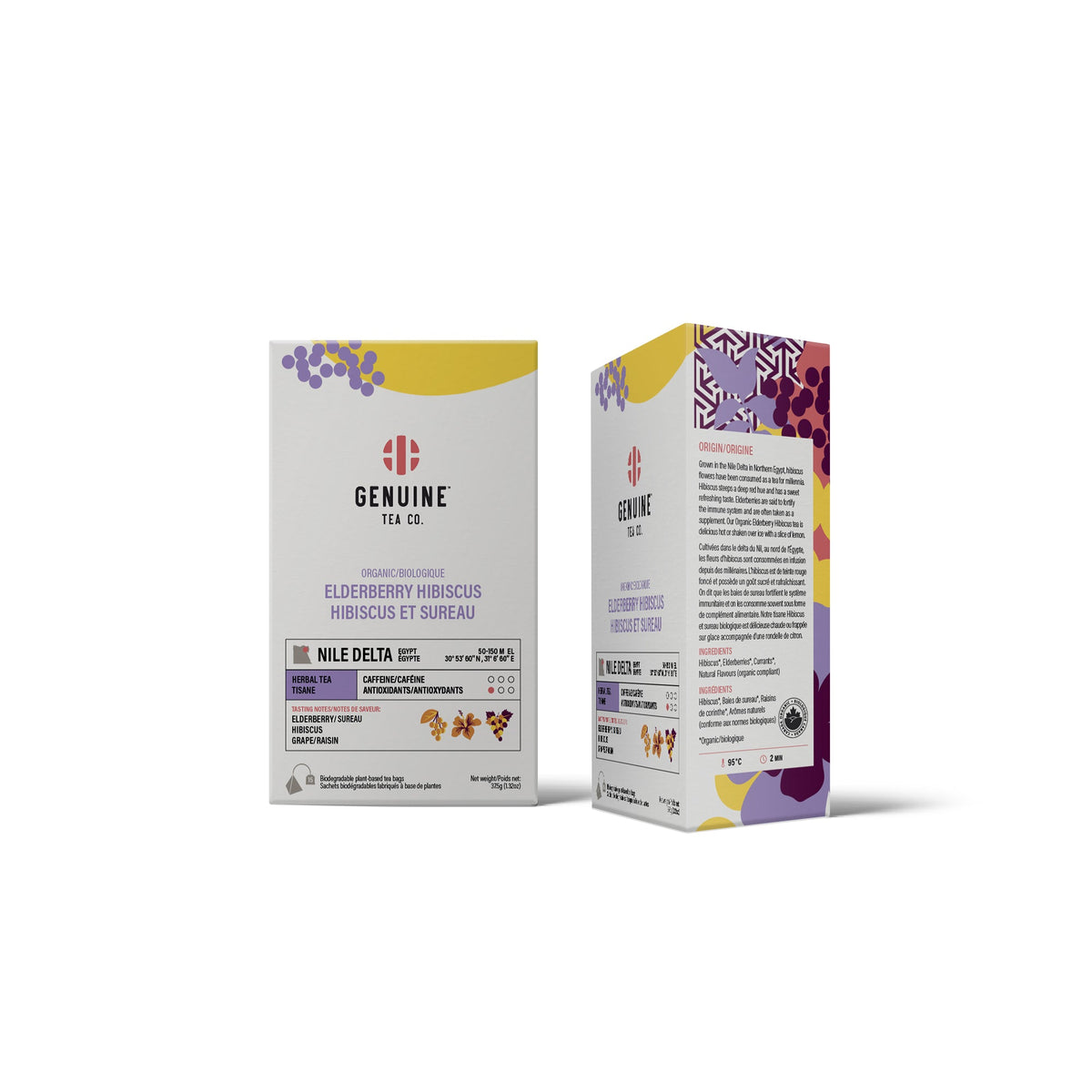 Genuine Tea Organic Elderberry Hibiscus, 15 pyramid tea bags