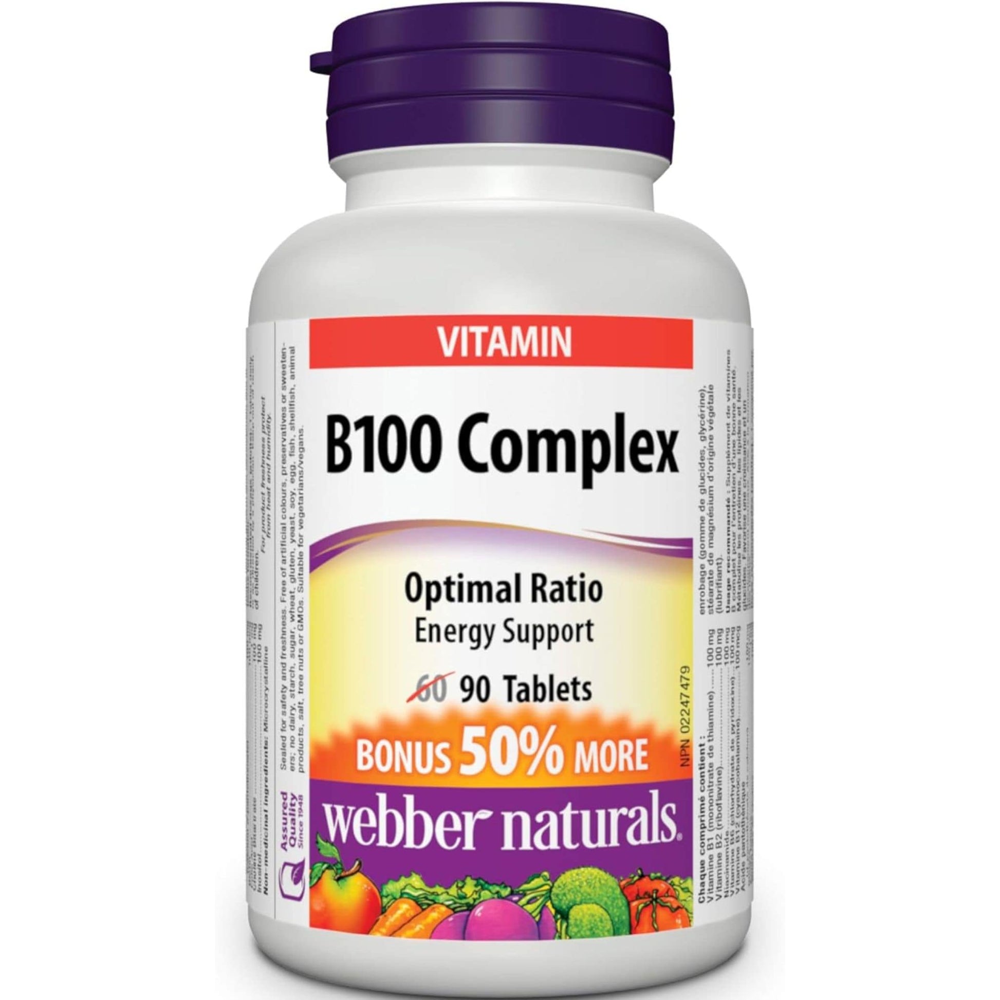 90 Tablets | Webber Naturals Vitamin B100 Complex