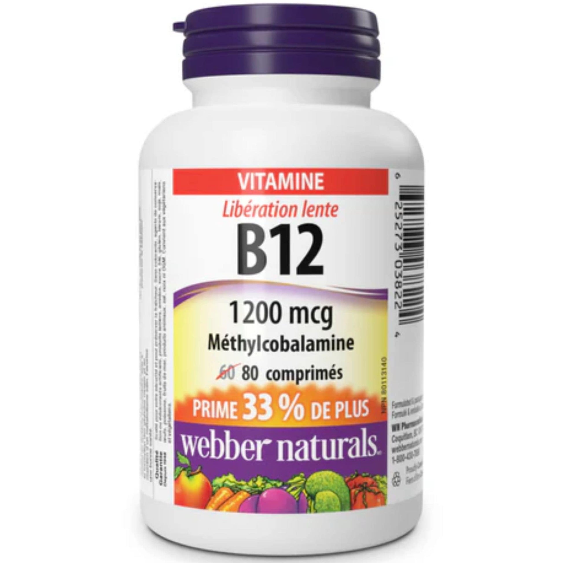 80 Tablets | Webber Naturals Vitamin B12 Timed Release 1200mcg Methycobalamin