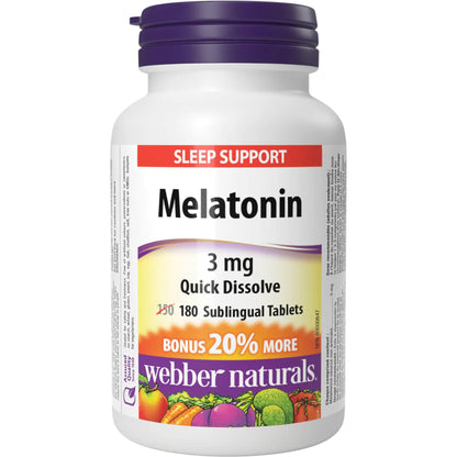 90 Sublingual Tablets | Webber Naturals Melatonin 3mg Quick Dissolve